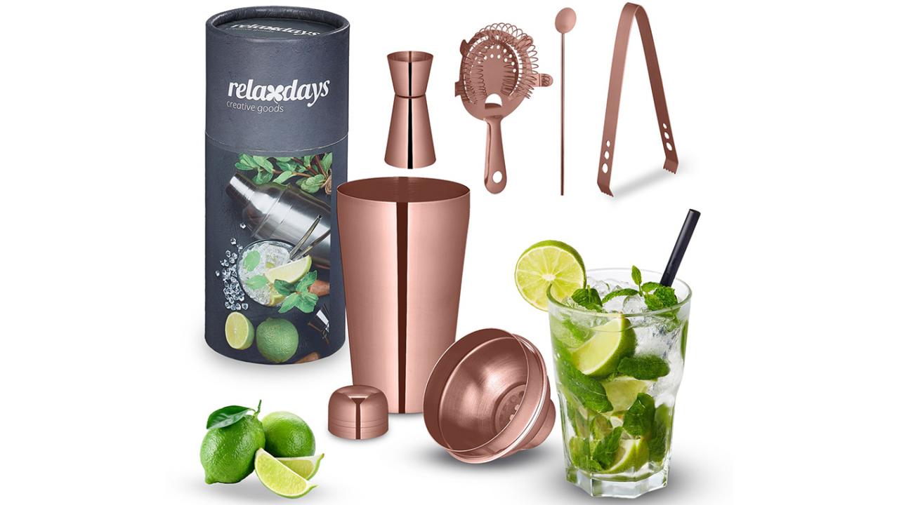 Kit cocktail shaker coffret 5 pièce accessoire barman acier