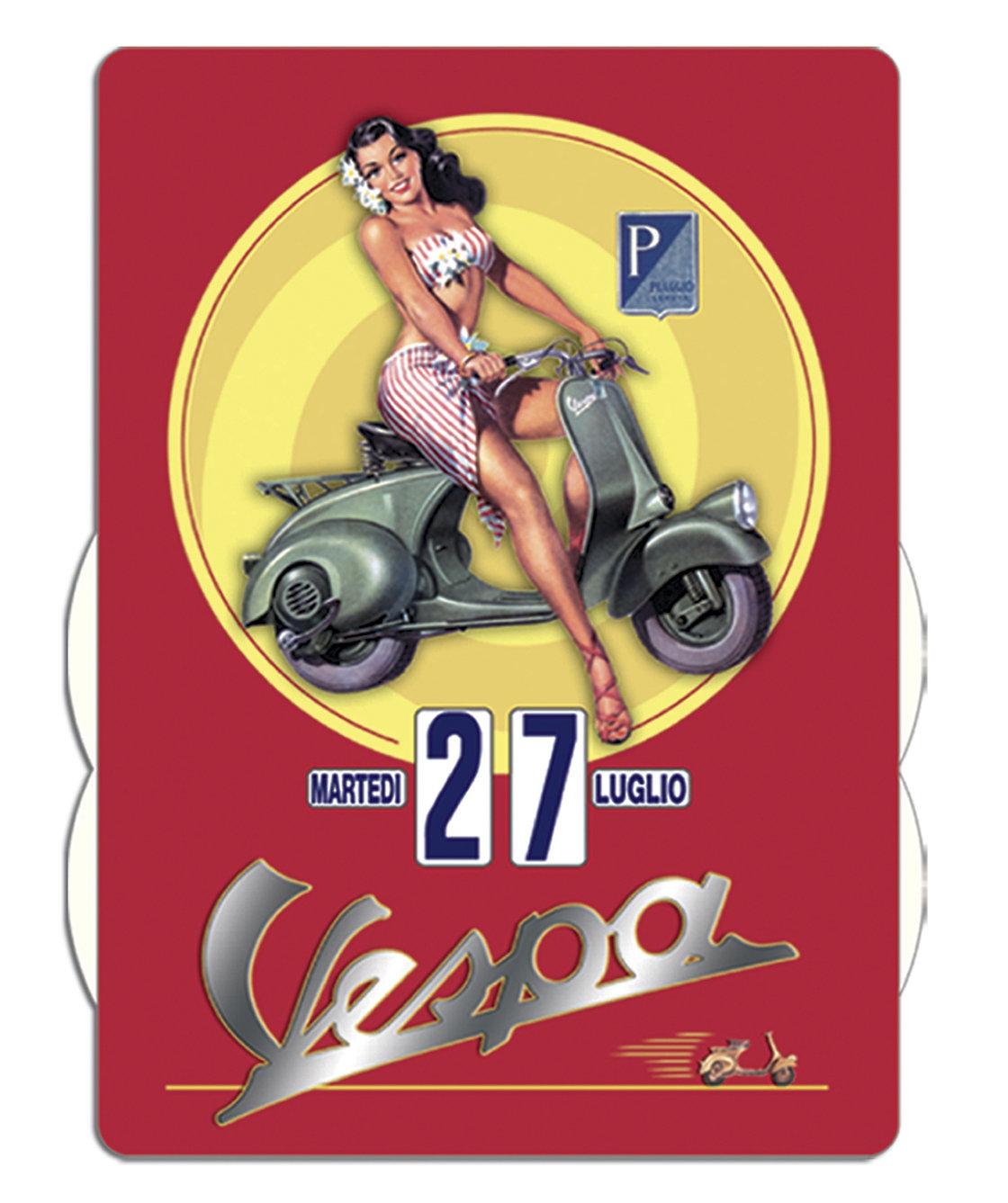 Ewiger Vespa Kalender - Frau auf Vespa, rot